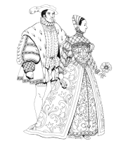A coloring page of renaissance clothing